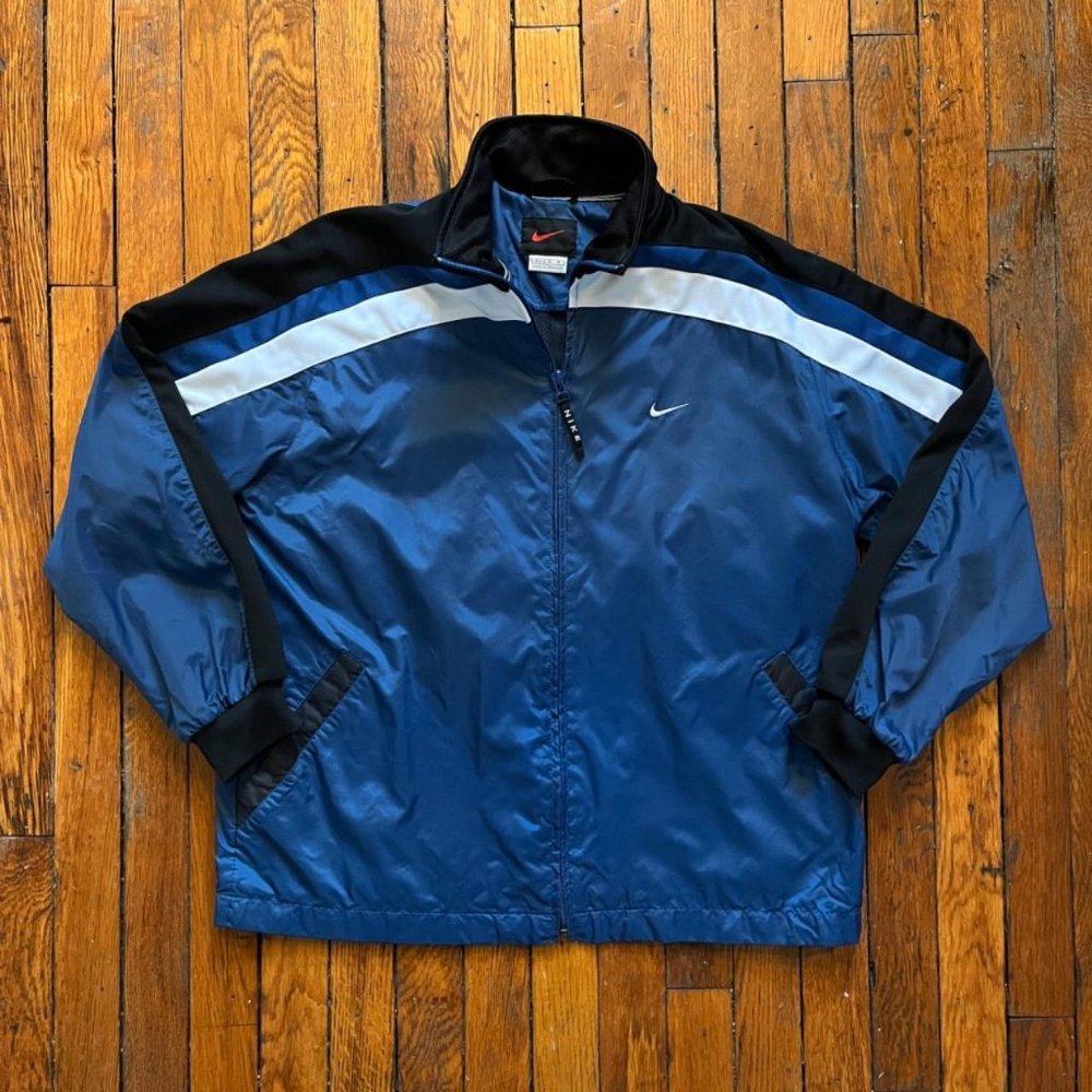Vintage 90s Nike 1992 Women's Blue Black White Zip Windbreaker Track Jacket‎